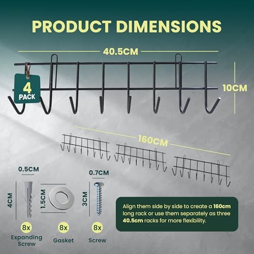 Green Haven Garden Tool Storage Rack 160cm - Heavy-Duty Metal Organiser for Shed Accessories, Rakes, Shovels & More – Space-Saving Tool Storage System for Sheds & Garages