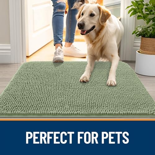 OLANLY Dog Door Mat for Muddy Paws 36x24, Super Absorbent Chenille Mud Mat