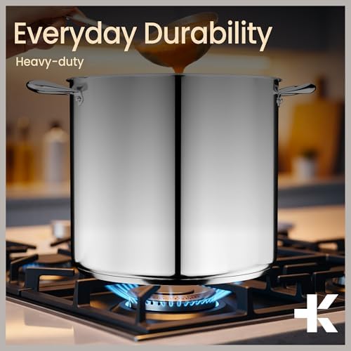 Stainless Steel Stockpot with Tempered Glass Lid 12 Quart, Durable 18/0 Stainless Steel, Impact-Bonded Base for Even Heating, Riveted Handles, Oven & All Stove Compatible, Safe Up To 500°F (260°C)