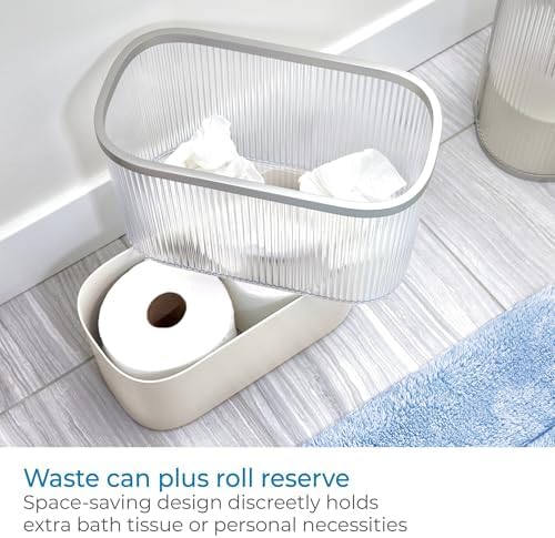 iDesign Fluted Plastic Bathroom Trash Can, Clear/Satin/Gray