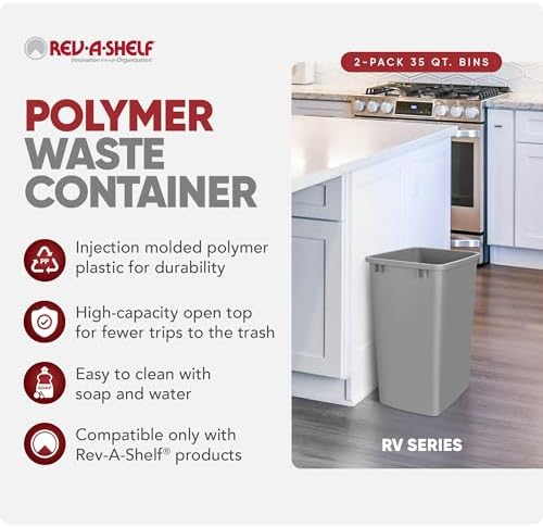 Rev-A-Shelf Double Pullout Garbage Trash Cans for Kitchen Cabinets, 35 Qt
