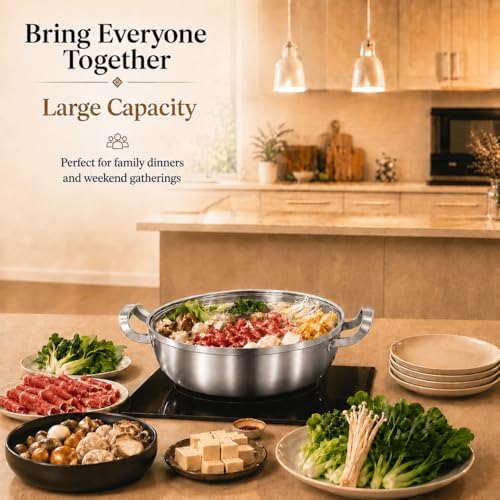 Delarlo Tri-Ply Stainless Steel Hot Pot 12 inch Everyday pan With lid,4QT