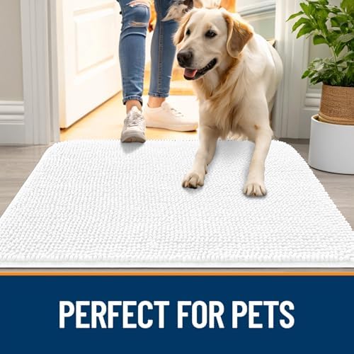 OLANLY Dog Door Mat for Muddy Paws 36x24, Super Absorbent Chenille Mud Mat