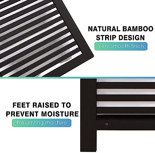 SMIBUY Double Laundry Hamper with Lid, 120L Bamboo Laundry Basket with Removable Liner Bag, 2-Section Clothes Divider Laundry Sorter for Laundry Room, Bathroom, Bedroom (Black)