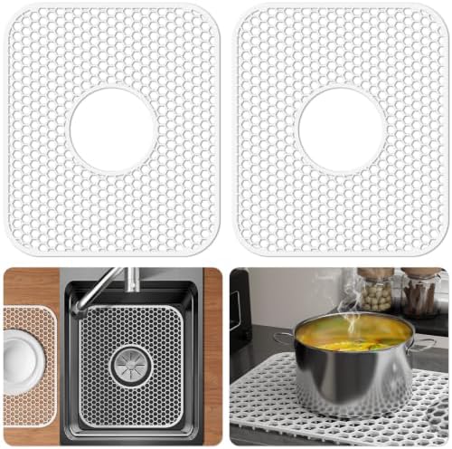 2 Pack Silicone Sink Protectors for Kitchen Sink-13.58"x11.6"Center Drain