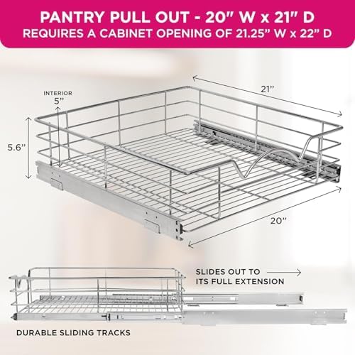 HOLDN’ STORAGE Pull Out Cabinet Organizer, Pantry Drawer, 20"W x 21"D x 5"H