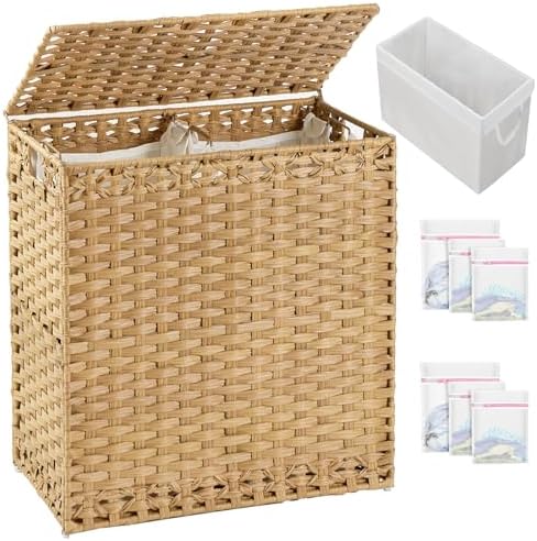 SETVSON Laundry Hamper with Lid Wicker Laundry Basket 112L, Natural
