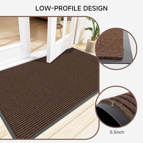 100pointONE Front Door Mat, Heavy Duty Indoor Outdoor Doormat, 96" x 48" Low Profile Outdoor Mats for Home Entrance, Stain and Fade Resistant Welcome Mat Ideal for High Traffic Area, Brown