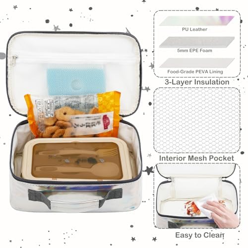 FlowFly Kids Lunch box Insulated Soft Bag Mini Cooler Back to School Thermal Meal Tote Kit for Girls, Boys, Silvery