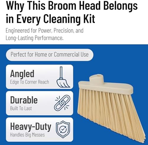 SPARTA Plastic Broom Head, Angled, Un-Flagged for Large Debris Indoor, Outdoor, Home, Restaurant, Lobby, Office, 12 Inches, Tan, (Pack of 12)