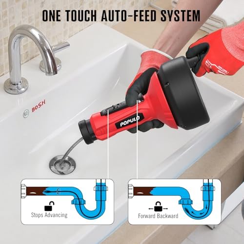POPULO 17Ft Auto Feed Toilet Drain Snake Auger, Extension Tube for Toilet