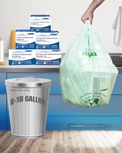 BEIDOU-PAC 8-10 Gallon Compostable Trash Bags, 120 Count, Compost Bags Kitchen Trash Bags with Handle, Sturdy Garbage Bags Food Scrap Waste Bags, ASTM D6400, US BPI Certified