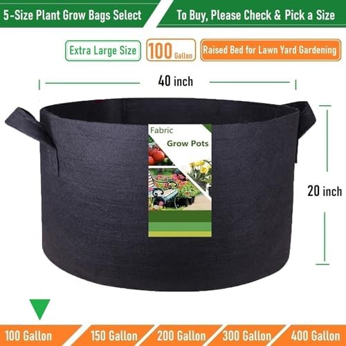 100 Gallon Big Raised Garden Bed Bag (40x20 inch) Large Plant Grow Bag for Tomato,Potato Planter,Herbs Veggies Planter,Flower Bed,Plant Container,Yard Waste,Lawn Debris,Leaf Bag with Gardening Gloves