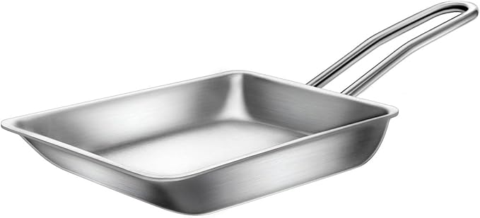 Stainless Steel Fry Pan, 3-Ply Reinforced Body, Rectangular Omelet Pan, Oven & Dishwasher Safe, Induction Compatible, Portable Camping Cookware, Mini or Small Size (14.2Lx5.5WX1.2H inch)
