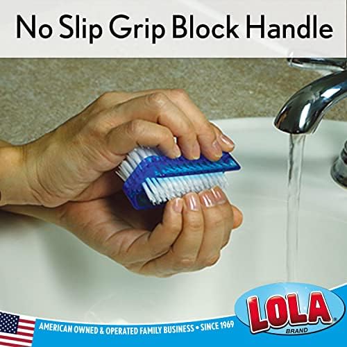 LOLA Classic Hand & Nail Brush, 2 Sided - 3 Pack, Soft & Stiff, Long-Lasting, Comfortable No-Slip Grip, Cleans Hands & Fingernails, Blue