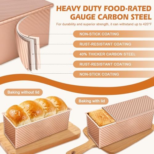 2.2lb Pullman Loaf Pan with Lid, Nonstick Carbon Steel Square Bread Pan for Baking Shokupan, Sandwich, Pain de Mie & Sourdough – Includes 6 Bonus Tools