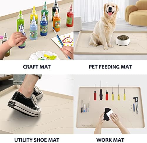 Heavy Duty Silicone Under Sink Mats for Kitchen Waterproof 37" x 22", Extra Thick Under Sink Rubber Mat Drip Tray, Raised Edge Under Sink Liner,Prevent Drips, Leaks, Spills,Beige