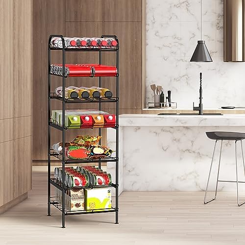BTY Water Bottle Organizer 7 Tier Freestanding Water Bottle Storage Organizer Metal Bottle Rack Holder Stand Shelf for Kitchen Pantry Food Storage (Black)