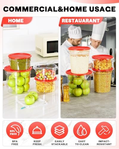 6QT 4PCS NSF Commercial Clear Food Storage Containers with Lids(RED)