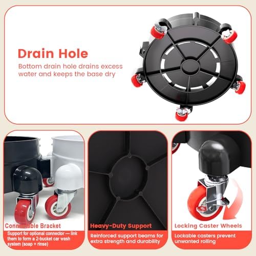 2 Pcs 5 Gallon Bucket Dolly, 11 Inch, Bucket with Wheels, Black White Set