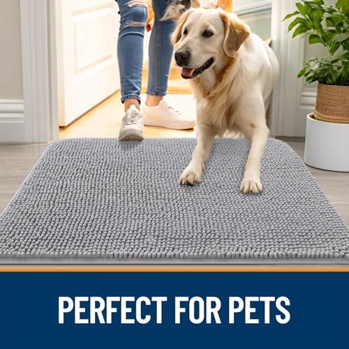 OLANLY Dog Door Mat for Muddy Paws 24x16, Super Absorbent Chenille Mud Mat