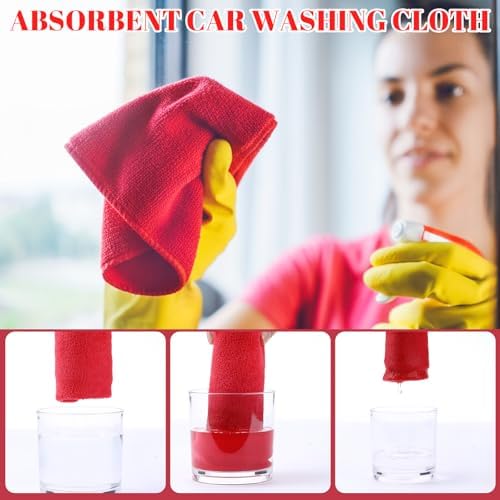 Nuenen Car Microfiber Clean Cloths, Red, 16 x 16 Inch, 60 Pcs