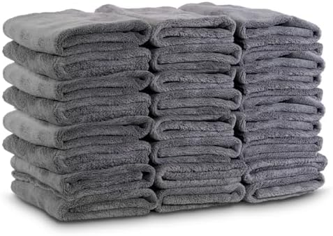 VPD Microfiber Warp Edgeless Towels - Ultra-Soft, Scratch-Free Drying and Cleaning Towels, No Streaking, Buffing Polishing Towels, Grey, 15.75" x 15.75", Machine Washable, For All Surfaces (24)