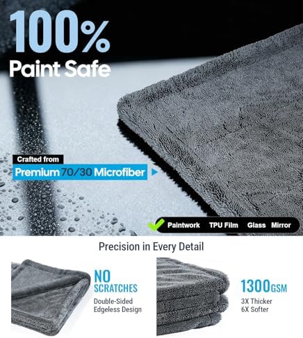 Wigoo Microfiber Car Drying Towel for Detailing, Cars, SUV, Truck (3 Sizes)