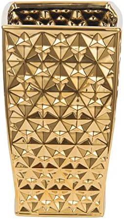 Ceramic Gold Square Garbage Can Kitchen Trash Cans - Wastebasket, Garbage Container Bin for Bathroom, Bedroom, Kitchen, Home Office, and Kids Room, Holds Waste