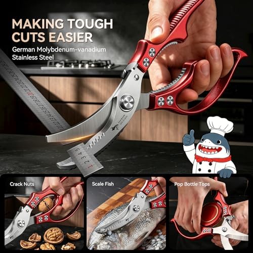 MAD SHARK Heavy Duty Poultry Shears,Spring Loaded Butterfly Meat Scissors