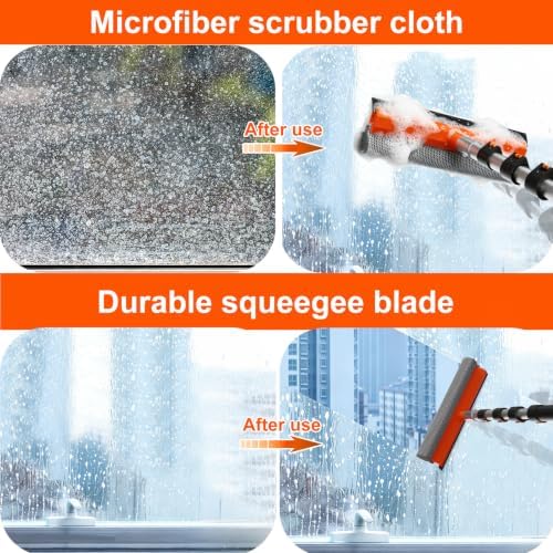 Buyplus 26Ft High Reach Squeegee for Window Cleaning Kit with 5 to 20 Foot Extension Pole, Extendable Window Cleaner Squeegee, Telescopic Window Washing Kit for Indoor/Outdoor High Window