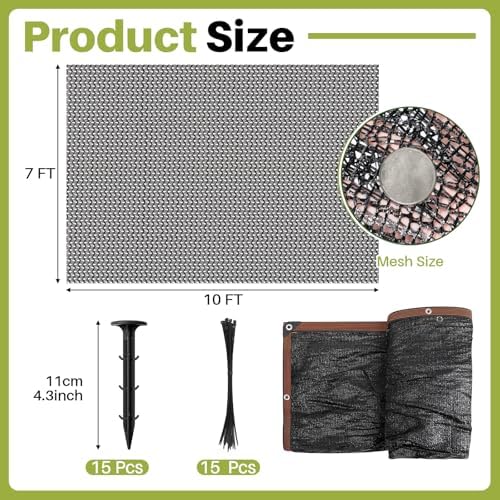 Koi Pond Netting Kit 7 x 10ft, Heavy-Duty Pe, Bird Deer Fence Netting, Durable Net Cover for Leaves, Protect Fish from Blue Heron Bird, Cats & Predators, Stakes & Ties Included
