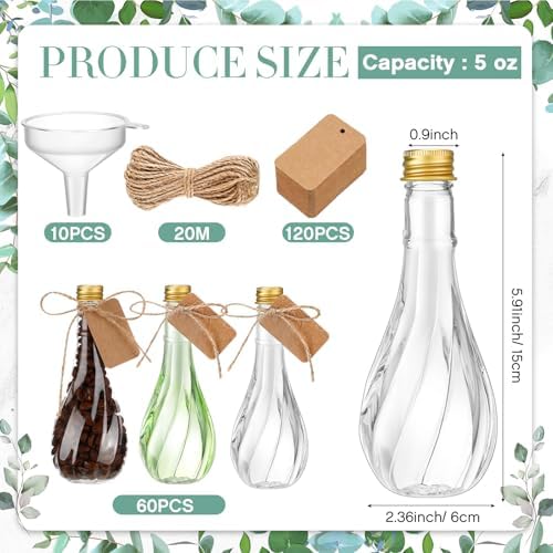 Lounsweer 60 Pack 5 oz Plastic Potion Bottles, Gold Aluminum Cap
