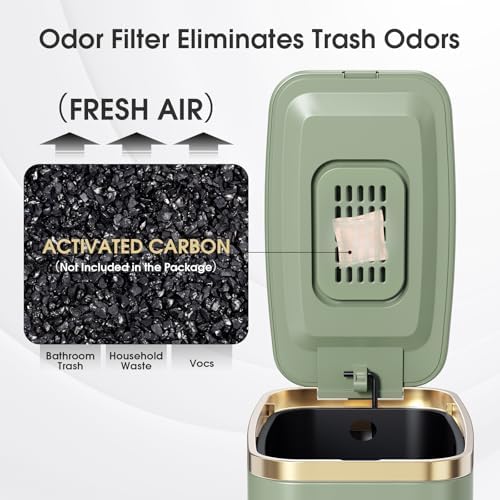 CEROELDA Small Bathroom Trash Can with Lid-5L/1.3 Gal-Soft Close Lid-Green