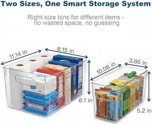 MOONEDGE 4 Pack Clear Plastic Organizer Bins, 2 Large & 2 Small Storage Set