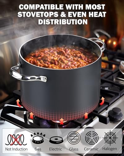 Cooks Standard Classic 8-Quart Stock Pot Dutch Oven Casserole with Glass Lid, Hard Anodized Nonstick Stockpot, Not Induction, Black