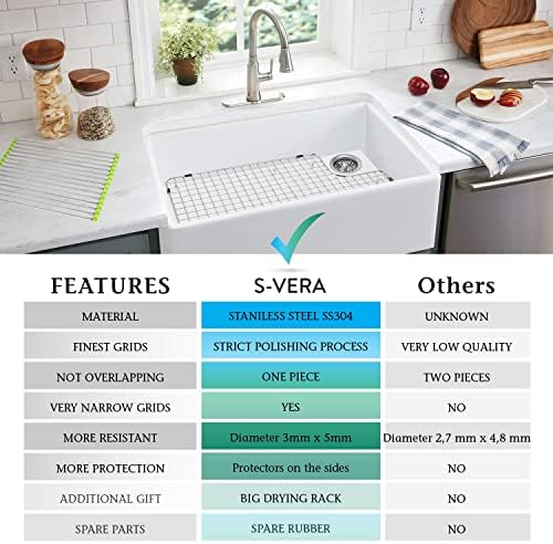 S-VERA NEW Sink Rack Compatible with Kohler K 6488 and K 6489 - Protector for Whitehaven Sink (ONE PIECE) - Gifts: Big Drying Rack 21" and Additional Rubber Protectors