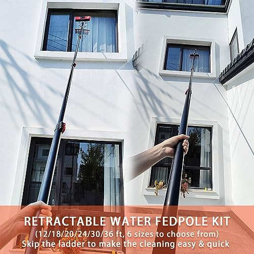 Water Fed Pole Brush Kit, Solar Panel Window Cleaner Cleaning Brush & Pole Kit Extendable Outdoor Window Cleaner W/Hose Squeegee,(Size:24FT)