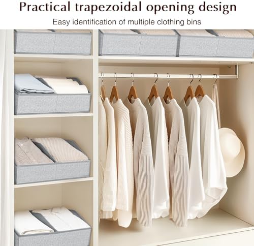 Homsorout Closet Organizers and Storage Bins - 4 Pack Collapsible Divided Trapezoidal Cube Storage Bins Baskets with Orange Handle for Organizing Clothes Blankets, Toys, Books, Towels(Ant Gray)