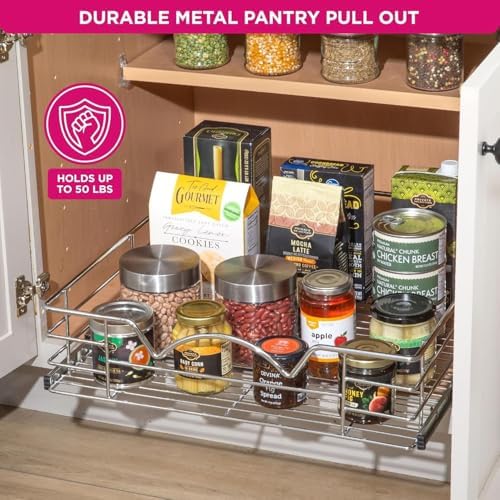 HOLDN’ STORAGE Pull Out Cabinet Organizer, Pantry Drawer, 14"W x 21"D x 5"H