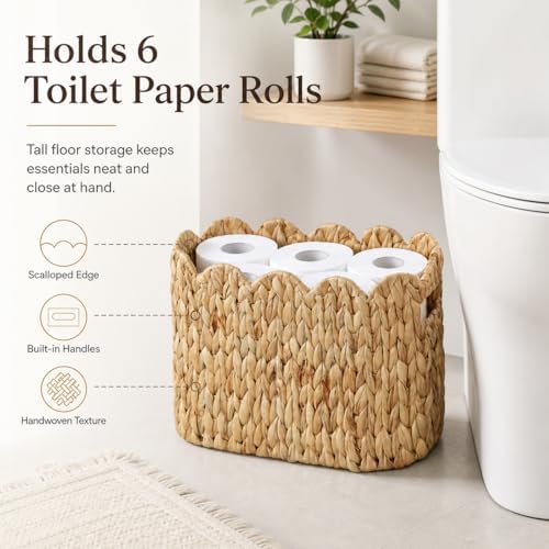 Scalloped Toilet Paper Basket, Tall Narrow Water Hyacinth