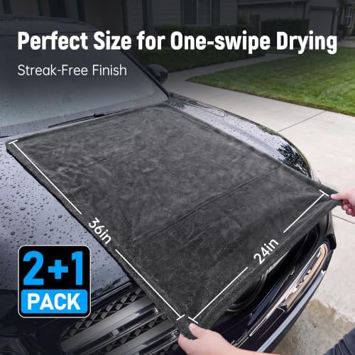Veco 3-Piece Car Drying Towels, 1300GSM 70/30 Microfiber, Gray