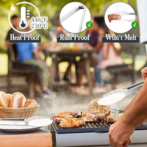 TeamFar Kitchen Tongs, 9"&12" Stainless Steel Heat Resistant Cooking Tongs