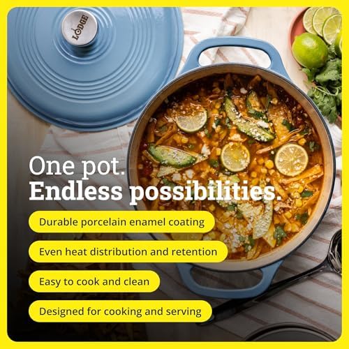 Lodge Essential Enamel Cast Iron Dutch Oven, 4.5 Quart, Lagoon
