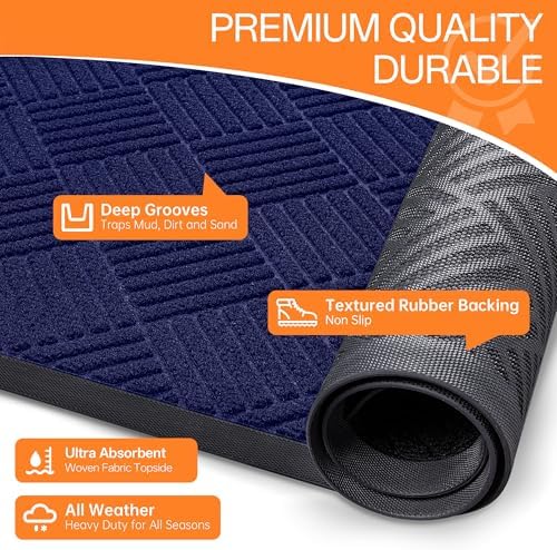 Indoor Outdoor Door Mat, 6' x 4' Doormat for Entryway, Blue