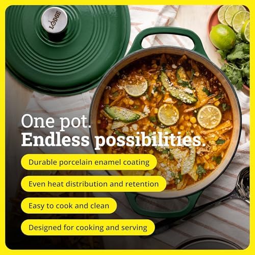 Lodge Essential Enamel Cast Iron Dutch Oven, 6 Quart, Evergreen