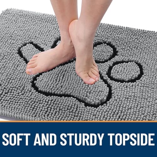 OLANLY Dog Door Mat for Muddy Paws 32x20, Paw Print Design Chenille Mud Mat