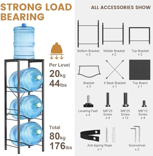 Housolution 3-tier 5 Gallon Water Jug Holder with Storage Shelve