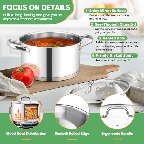 TeamFar Stainless Steel Stock Pot, 4-quart Tri-ply Base Cooking Stockpot