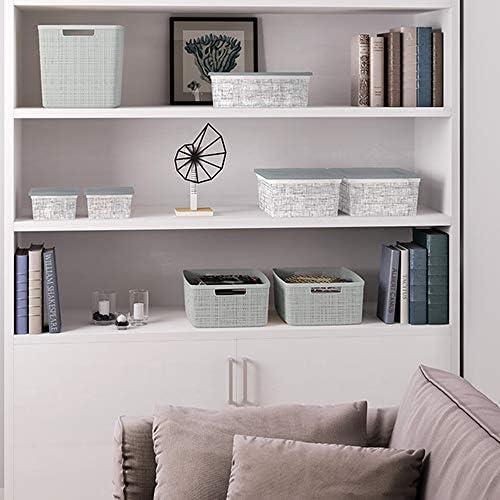 Curver Set of 6 Medium 12L Jute Decorative Plastic Organization and Storage Baskets - Perfect Bins for Home Office, Closet Shelves, Kitchen Pantry and All Bedroom Essentials, Grey
